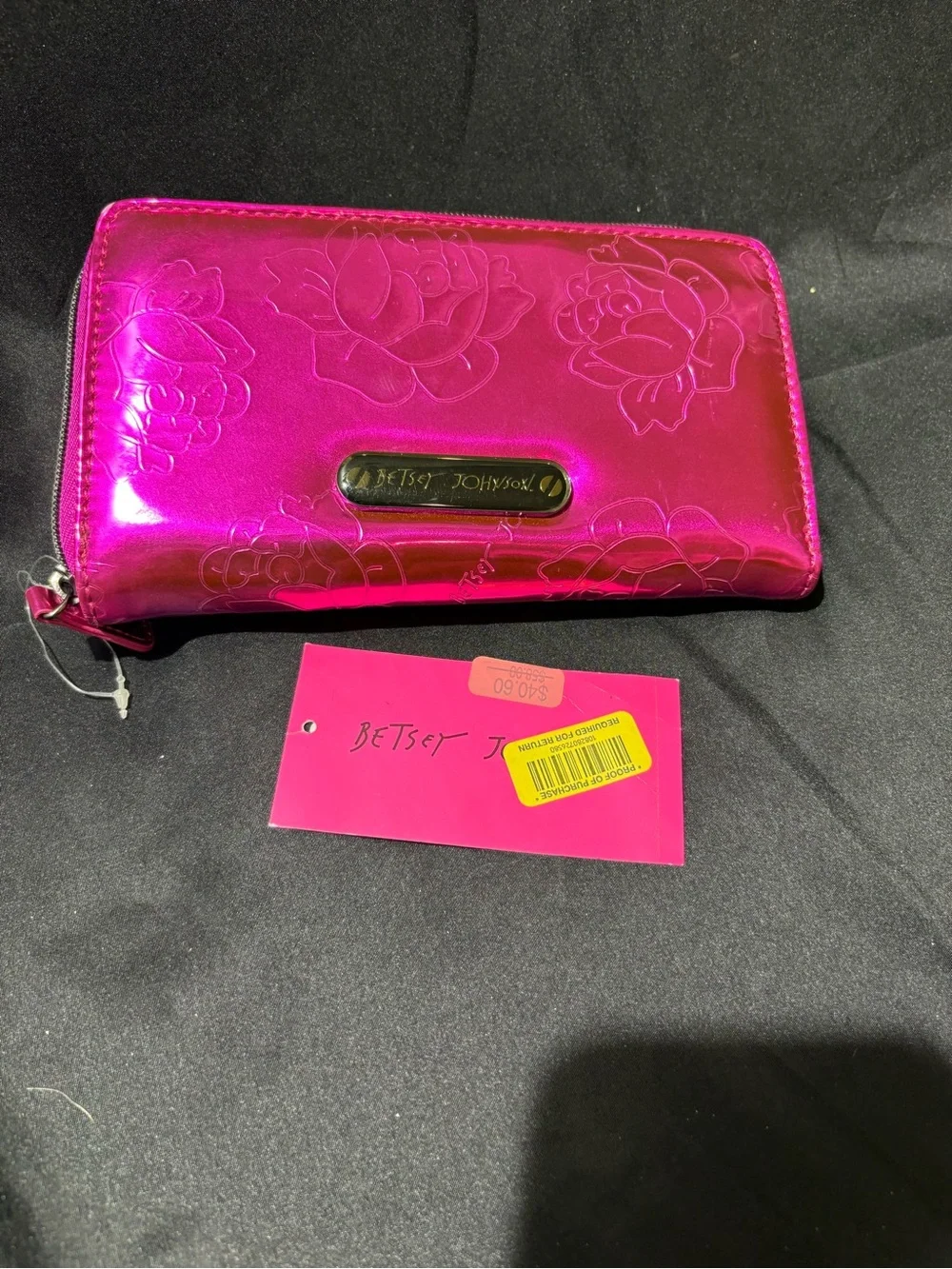 Betsey Johnson Iridescent Hot Pink Floral Zip Wallet
